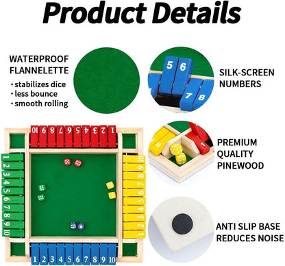 SKY-TOUCH Shut The Box Dice Game, 4-player wooden dice game, Family wooden desktop math game, 8 dice classic desktop game, Suitable for family education,Fun party classroom desktop game,Kids Adults.