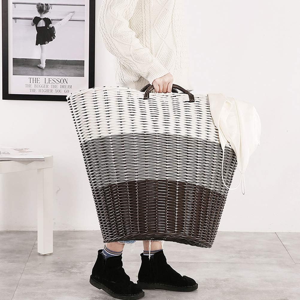 SKY-TOUCH 1 piece Dirty Clothes Weaving Basket,with Handles Washing Bin Dirty Clothes Storage,Durable Plastic Woven Toy Storage Basket,Household Bathroom Bathroom Laundry Basket,Multi Color,34*46*45cm