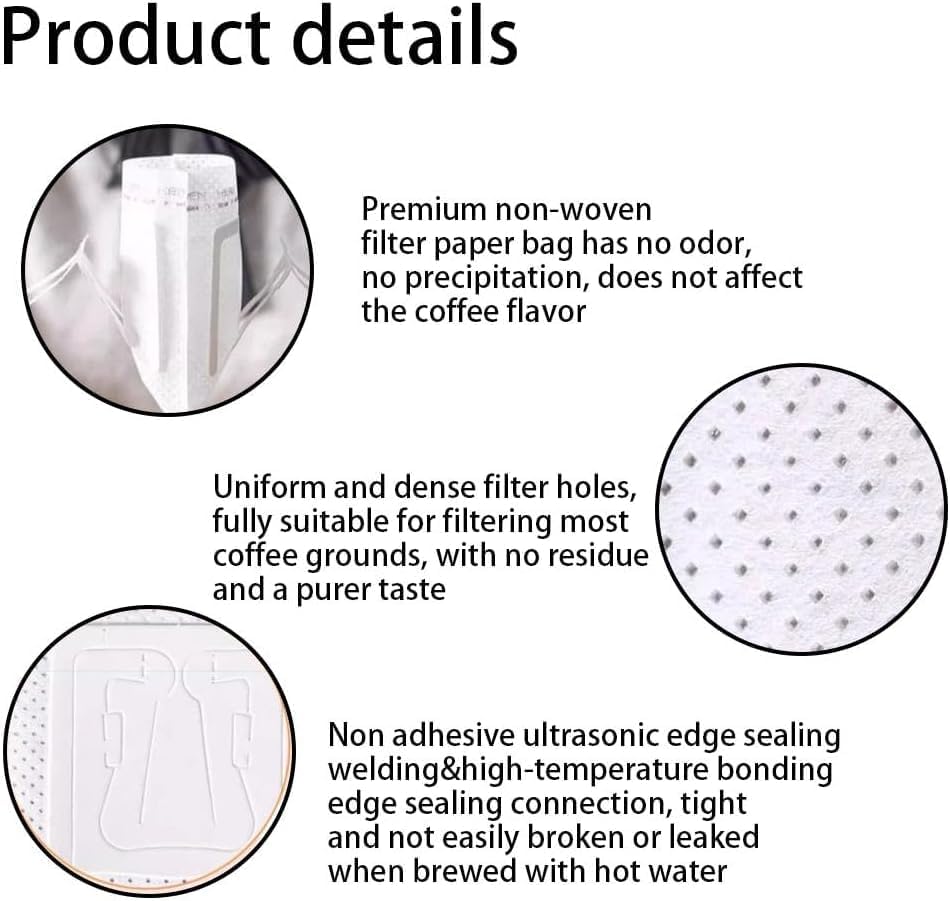 SKY-TOUCH 100 PCS Disposable Coffee Filter Paper Bag, Portable Single Serve Drip Brewing, Hanging Ear Design for Travel, Camping, Home, Office