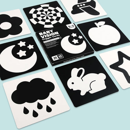 SKY-TOUCH Baby Visual Card Black White, High Contrast Baby Black White Card, Visual Stimulation & Sensory Development, Travel Friendly, Gifts for Infants 0 to 3 Months, 20 Pcs - 40 Pages
