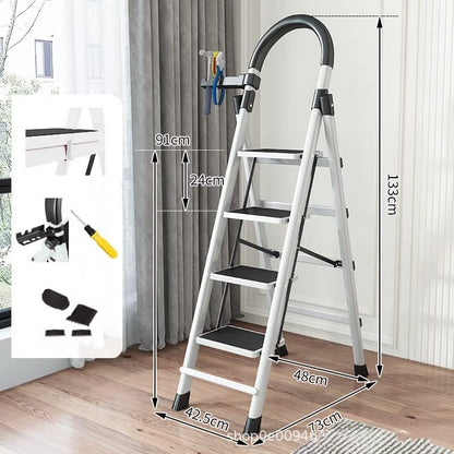 SKY-TOUCH Foldable Ladder, Home Ladder Folding Step Stool with Wide Anti-Slip Pedal, Adults Folding Sturdy Steel Ladder for Home,Kitchen, Garden, Office