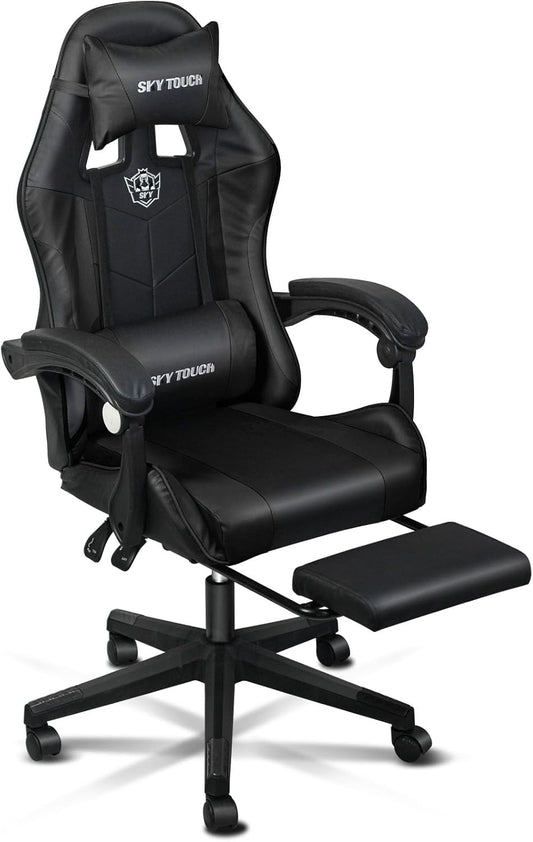 SKY-TOUCH Computer Gaming Chair,Adjustable Height Desk Chair with Rest Foot Rest,Ergonomic Leather Lumbar Cushion,with 140° Tilt, Armrests, Headrest, Swivel Wheels - User Install Manual