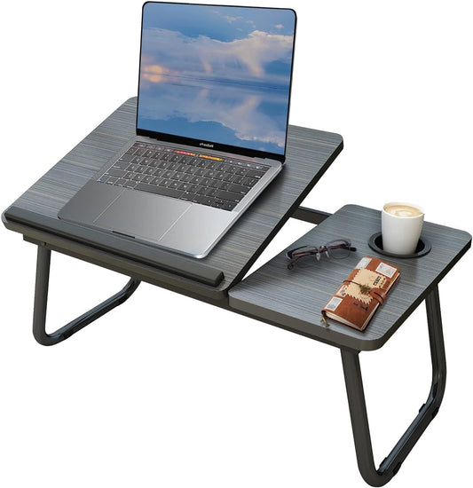 SKY-TOUCH Foldable Laptop Desk for Bed Couch, Adjustable Height Tilt Portable Laptop Stand for Desk, Small Lap Desk, Non-slip Table for Computer and Writing, PC Tray Table with Cup Holder for Sofa