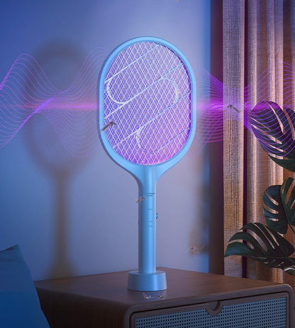 SKY-TOUCH Electric Fly Swatter : Rechargeable Handheld Bug Zapper Dual Modes Mosquito Killer with Purple Mosquito Light for Home Bedroom Kitchen Office Backyard Patio Indoor Outdoor White