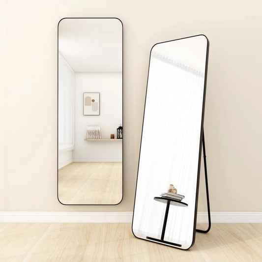 SKY-TOUCH Full Length Mirror 155x45cm, Floor Mirrors with Aluminum Alloy Frame Free-Standing Leaning Large Bedroom Dressing Mirror, Full Body Mirror with Stand for Living Room,Bedroom,Black