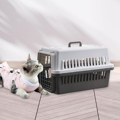 SKY-TOUCH Portable Hard Sided Pet Carrier Carry Breathable Crate Puppy Cage Tote Transport Box Travel Kennel for Cats, Kitten,Dog,Trips Outdoor, Safety closure system, Aeration grids,Black&Grey