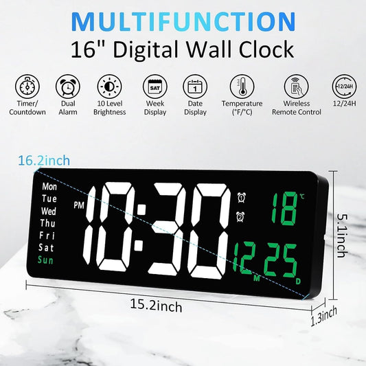 100pcs Digital Wall Clock, 16" Large Display Digital Alarm Clock with Remote Control