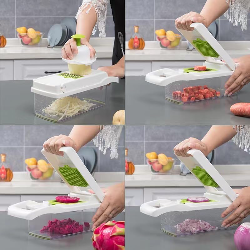 SKY-TOUCH Vegetable Chopper : Multifunctional All-in-One Food Slicer Dicer Cutter with Draining Basket Grater With Container Compact Kitchen Gadgets Sets for Cooking