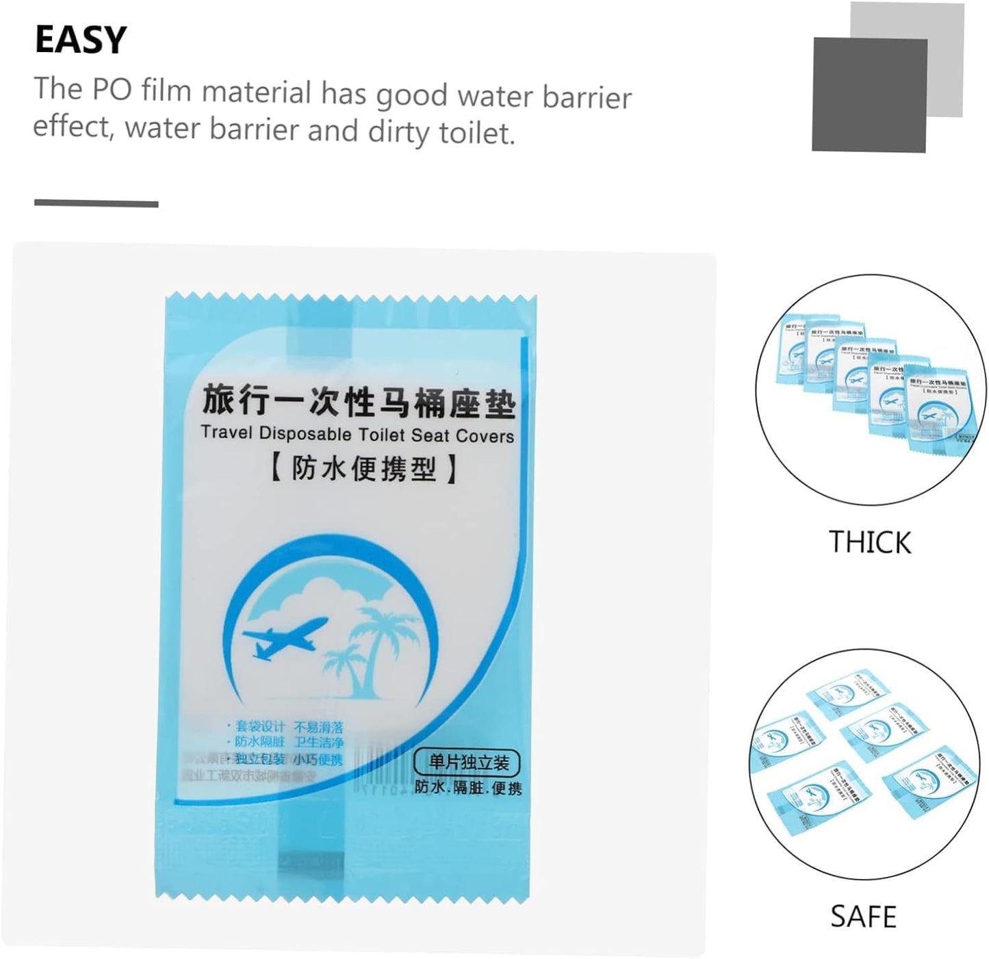 SKY-TOUCH 50PCS Disposable Toilet Seat Covers, Waterproof & Portable Travel Mat, Non-Slip PE Toilet Seat Protector for Public Restrooms, Hotels, Camping, and Travel