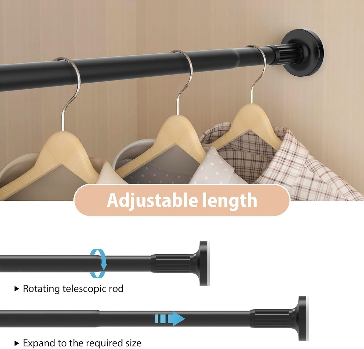 SKY- TOUCH Shower Curtain Rod, Extendable Bar Telescopic Stainless Steel Rod with Non-Slip & Detachable Base, Holds 84kg Expansion range 110-190cm for Bathroom Window Closet Wardrobe - No Drill