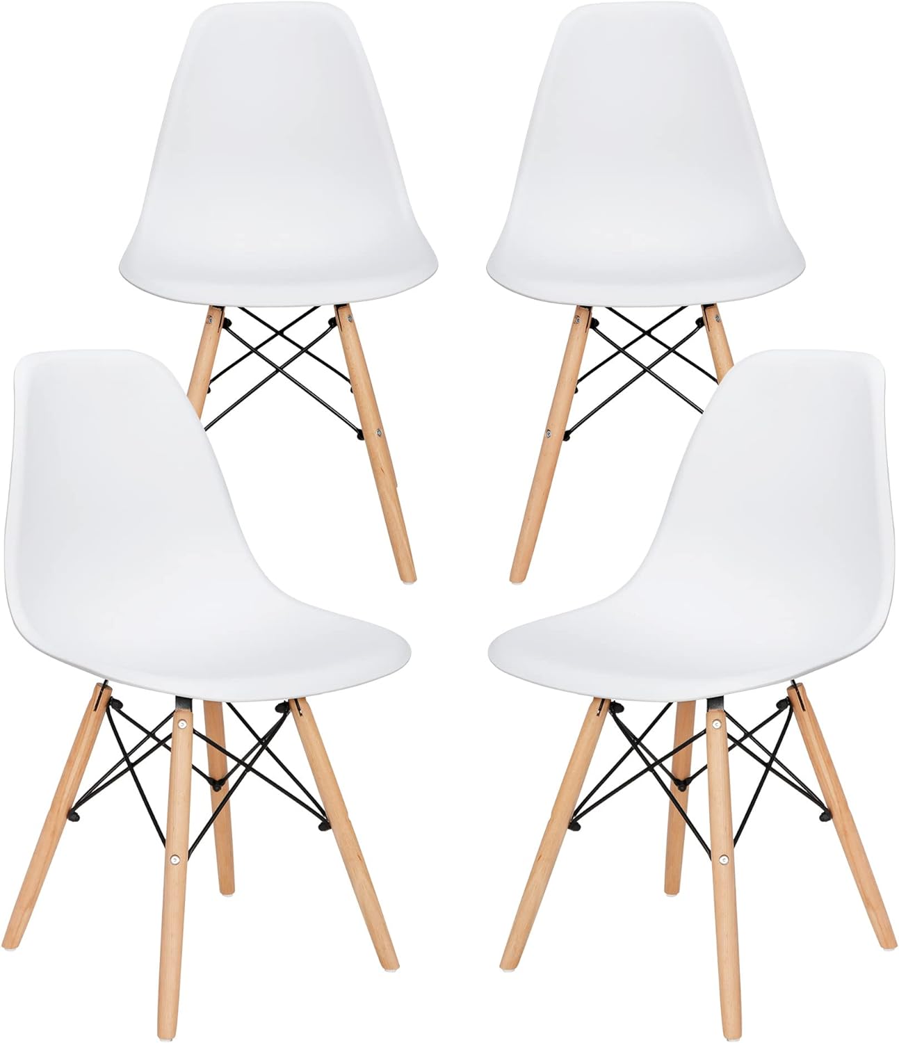 SKY-TOUCH pack Modern Dining Chair Dining Side Chairs set of 1, Simple Office Chair, Lounge Shell Chair with Folding Wood Legs and Plastic Seat, for Kitchen, Dining, Bedroom, Living Room,White