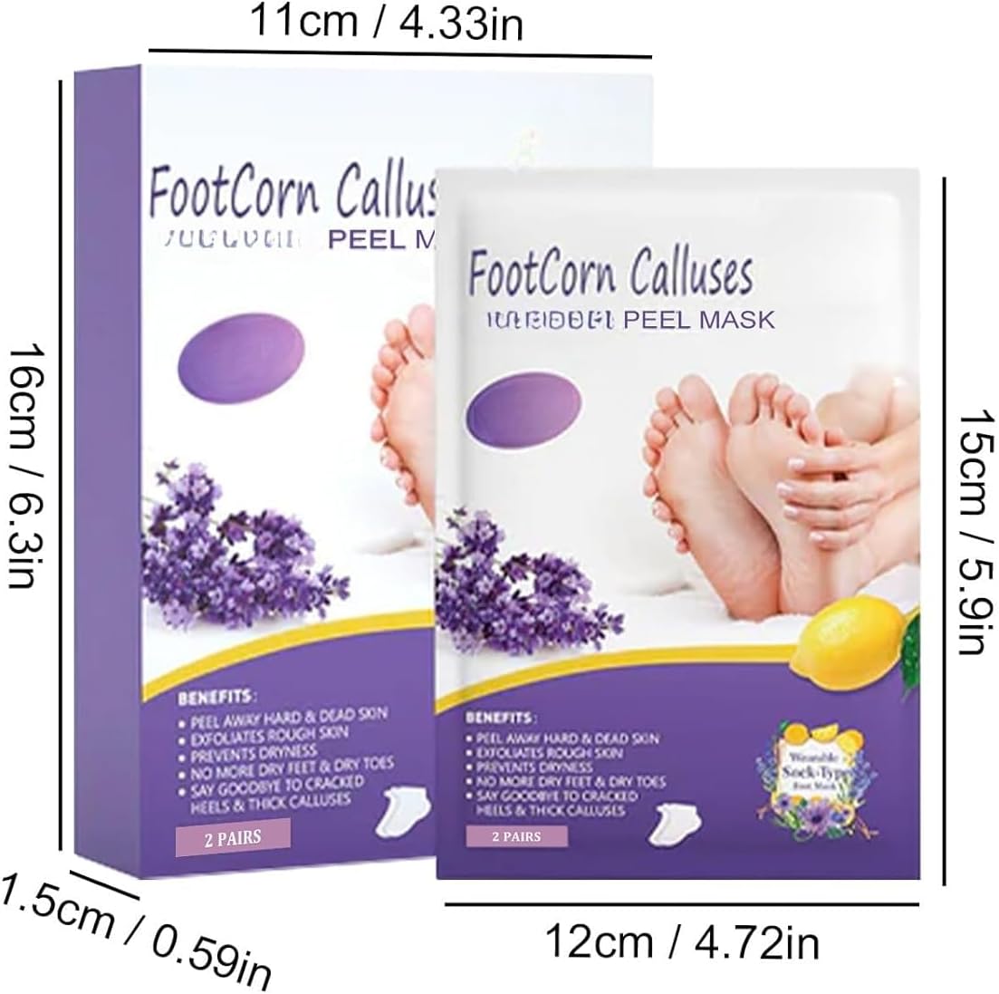 SKY-TOUCH Lavender Exfoliating Foot Mask – 2 Boxes (4 Pairs), Moisturizing, Callus Removal, Dead Skin Treatment, Softens and Hydrates Feet