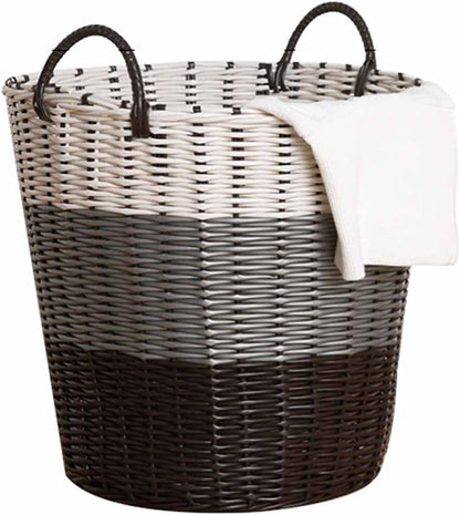 SKY-TOUCH 1 piece Dirty Clothes Weaving Basket,with Handles Washing Bin Dirty Clothes Storage,Durable Plastic Woven Toy Storage Basket,Household Bathroom Bathroom Laundry Basket,Multi Color,34*46*45cm