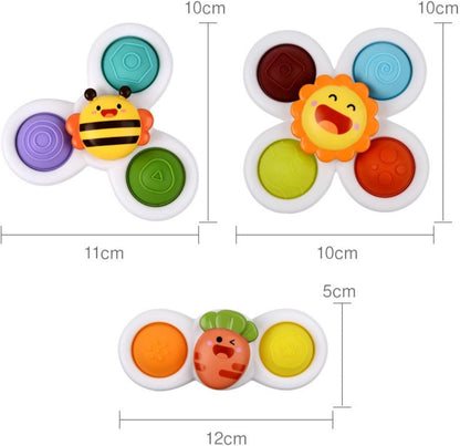 SKY-TOUCH 3PCS Suction Cup Spinner Toys for Toddlers 0-3 Years, Pressable Baby Sensory Fidget Toys, Stress Relief with Strong Suction for High Chair, Car Window, Travel, Fine Motor Skills