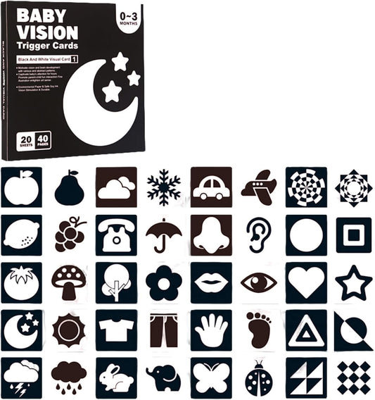 SKY-TOUCH Baby Visual Card Black White, High Contrast Baby Black White Card, Visual Stimulation & Sensory Development, Travel Friendly, Gifts for Infants 0 to 3 Months, 20 Pcs - 40 Pages