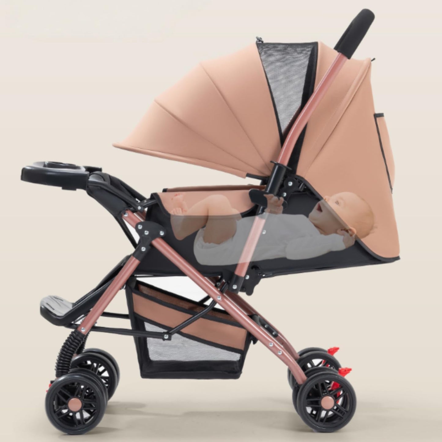 SKY-TOUCH Two-way Lightweight Stroller, One-click Foldable Baby Travel Stroller With Storage Basket, Multi-Postion Reclining Seat, Comfortable and Shock Absorbent, Bidirectional Push-and-Pull