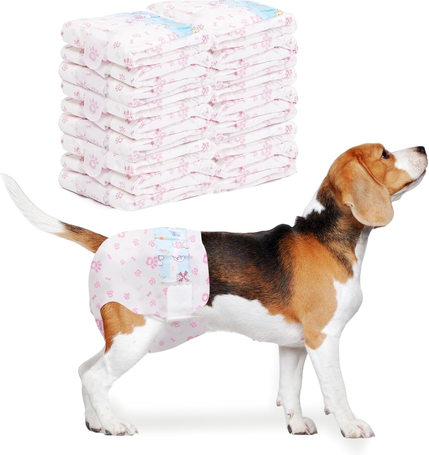 SKY-TOUCH 10 pieces Dog Nappies Female,Disposable Dog Belly Bands for Female Dog,Super Absorbent & 360°Leakage Protection,Preventing Dogs from Marking and Urinating in the Room,M size for 3-7kg,Pink