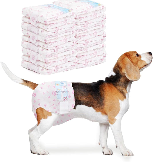 SKY-TOUCH 10 pieces Dog Nappies Female,Disposable Dog Belly Bands for Female Dog,Super Absorbent & 360°Leakage Protection,Preventing Dogs from Marking and Urinating in the Room,M size for 3-7kg,Pink