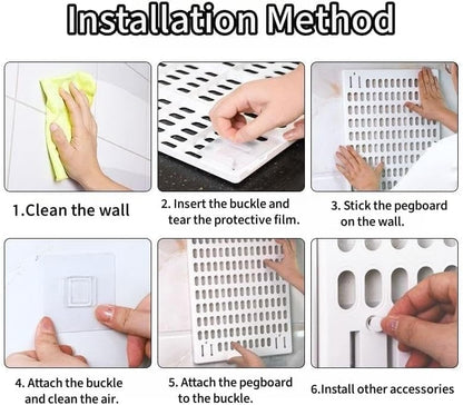 SKY-TOUCH Modular Pegboard Wall Organizer Kit - 2 Pegboards, 10 Accessories, No Drill Installation, Space-Saving Storage & Display for Kitchen, Office, Bathroom (Black)