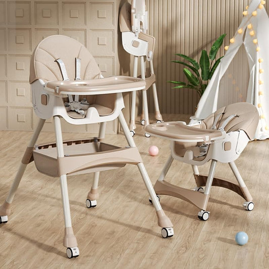 SKY-TOUCH Baby High Chair Adjustable Height, Baby Dining Chair Ergonomic, High Chairs for Babies and Toddlers with Wheels Removable Tray and Adjustable Backrest & Height, for Ages 6 Months and Up