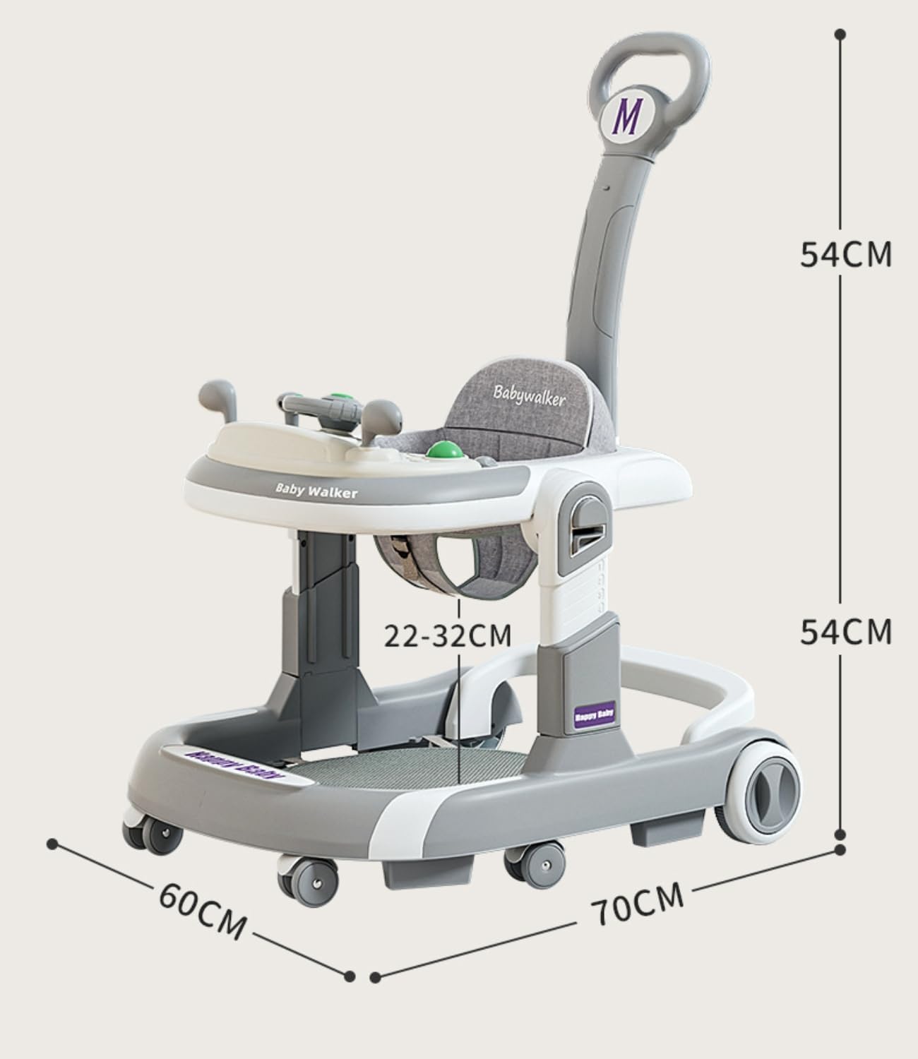 SKY-TOUCH 4-in-1 Foldable Baby Walkers with Wheels and Baby Activity Center Toys Tray with Music, 4-Gear Height Adjustable Infant Toddler Baby Walker, Baby Walker for Boys and Girls from 6-24 Months