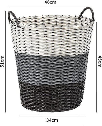 SKY-TOUCH 1 piece Dirty Clothes Weaving Basket,with Handles Washing Bin Dirty Clothes Storage,Durable Plastic Woven Toy Storage Basket,Household Bathroom Bathroom Laundry Basket,Multi Color,34*46*45cm