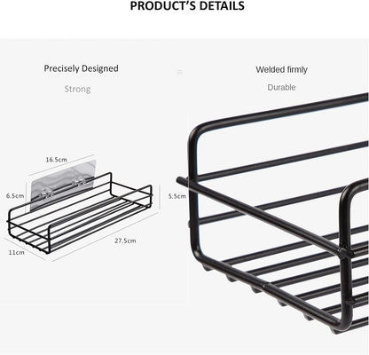 SKY-TOUCH 2pcs Shower Caddy Shelf, Bathroom Wall Shelves, Shower Caddy, Shower Shelf, Bathroom Caddies, Bathroom Shelf No Drilling, Shower Storage, Wall Mounted Bath Caddy, Self Adhesive Shelves Black