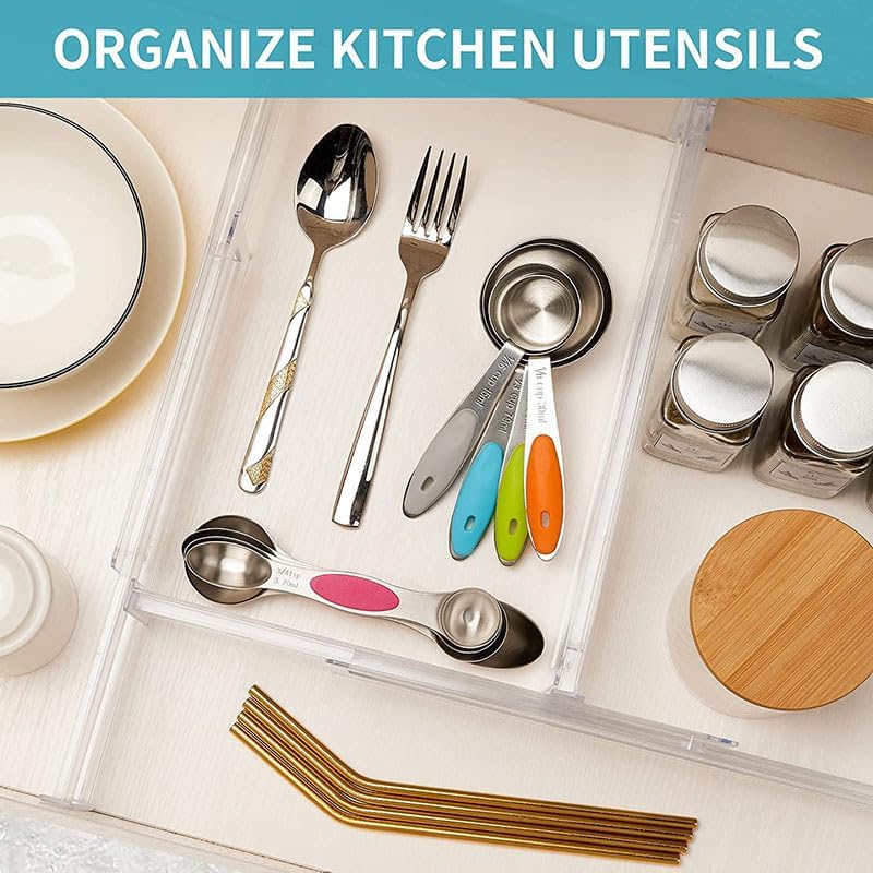 SKY-TOUCH 8 PACK Drawer Dividers Organizer, 27.5-52cm Adjustable Drawer Organizer Expandable, Plastic Expandable Separators for Utensils/Clothes/Makeup, Transparent