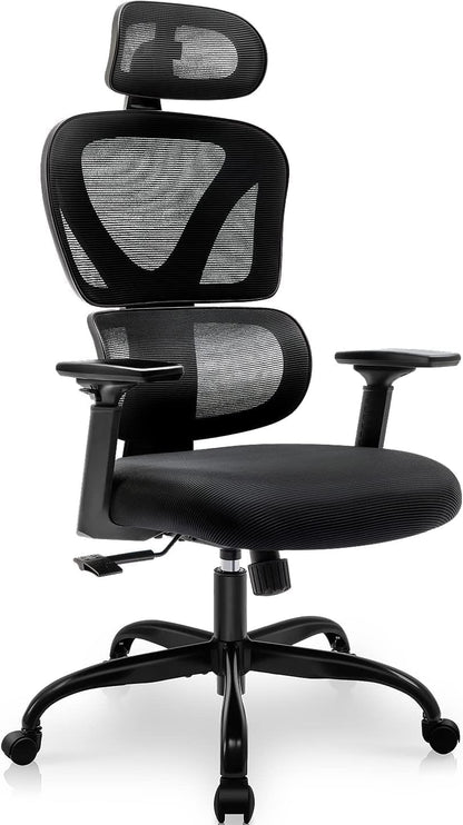 SKY-TOUCH Ergonomic Office Chair Swivel Chair With Adjustable Lumbar Support,Headrest And 3D Armrest, Height Adjustment and Rocker Function, Back-Friendly Office Chair 150kg/330LBS Black