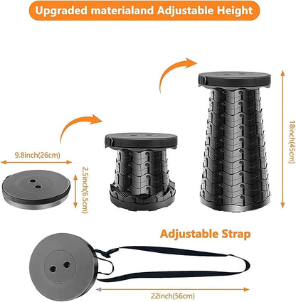 SKY-TOUCH Portable Telescopic folding Camping Stool,Load 400lbs, Retractable Adjustable Height Collapsible Stool, Lightweight Plastic Stool Indoor Outdoors Camping Hiking Travel BBQ Fishing (Black)