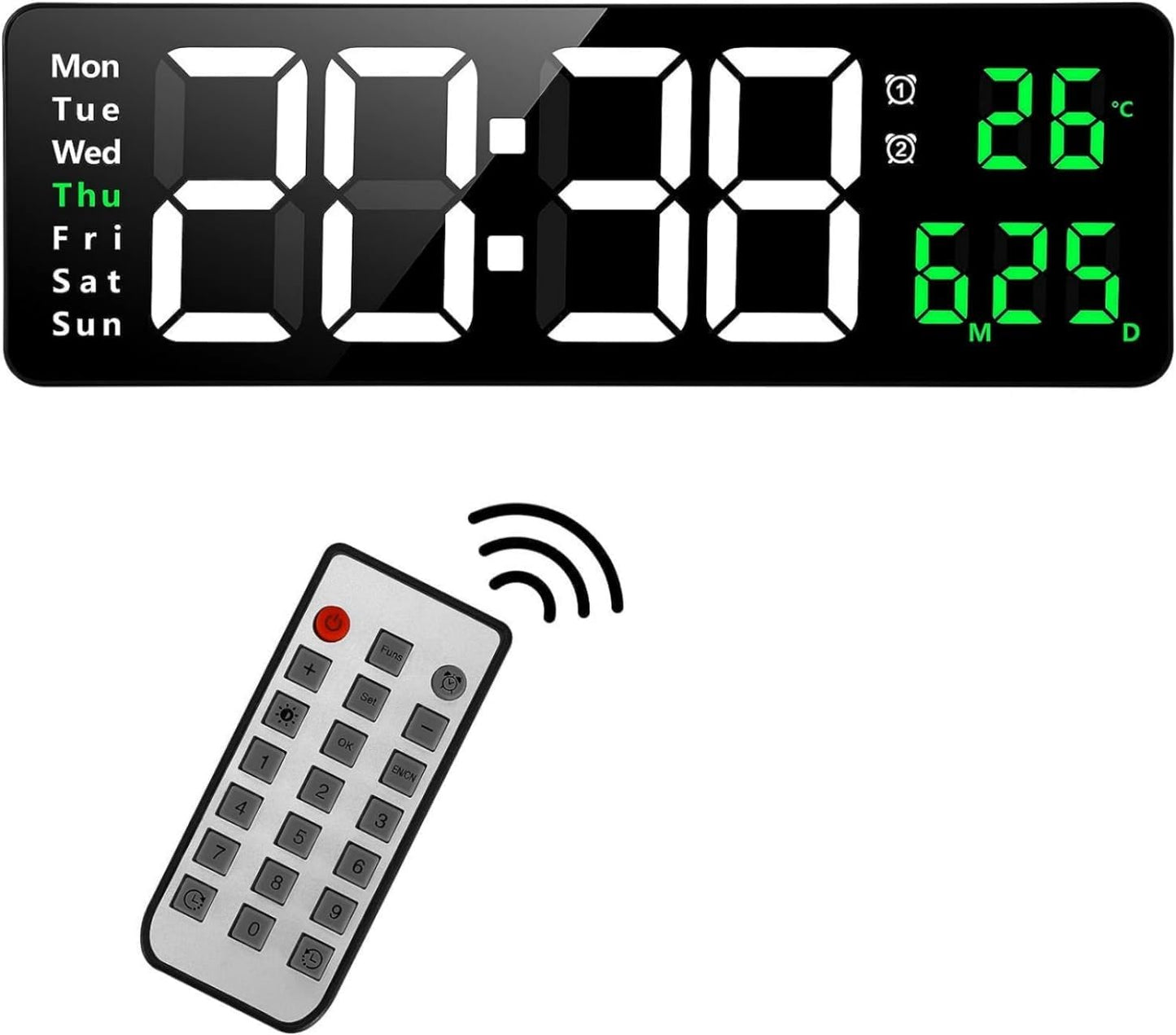 ساعة حائط رقمية من SKY-TOUCH، ساعة منبه رقمية كبيرة الحجم مقاس 16 بوصة مع جهاز تحكم عن بعد، ساعة رقمية LED كبيرة الحجم، سطوع تلقائي باهت، ساعة كبيرة مع التاريخ والأسبوع ودرجة الحرارة 
