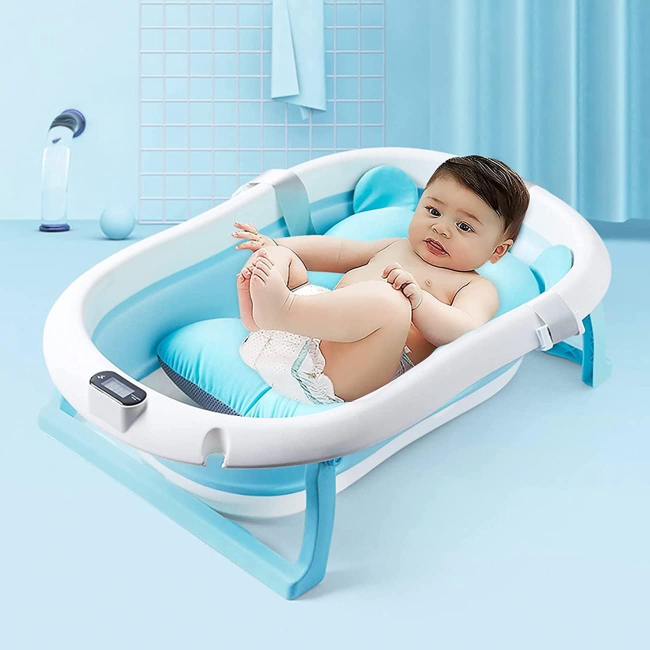 SKY TOUCH Baby Foldable Bath Tub with Bathmat Cushion Thermometer P SKY TOUCH UAE