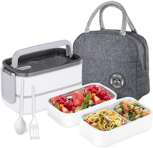 SKY-TOUCH Insulated Lunch Box,Double Layer Stainless Steel Heated Bento Box,Leakproof Lunchbox with Detachable Divider,Microwave Food Safe,with Utensils and Bento Box Bag- BFA Free