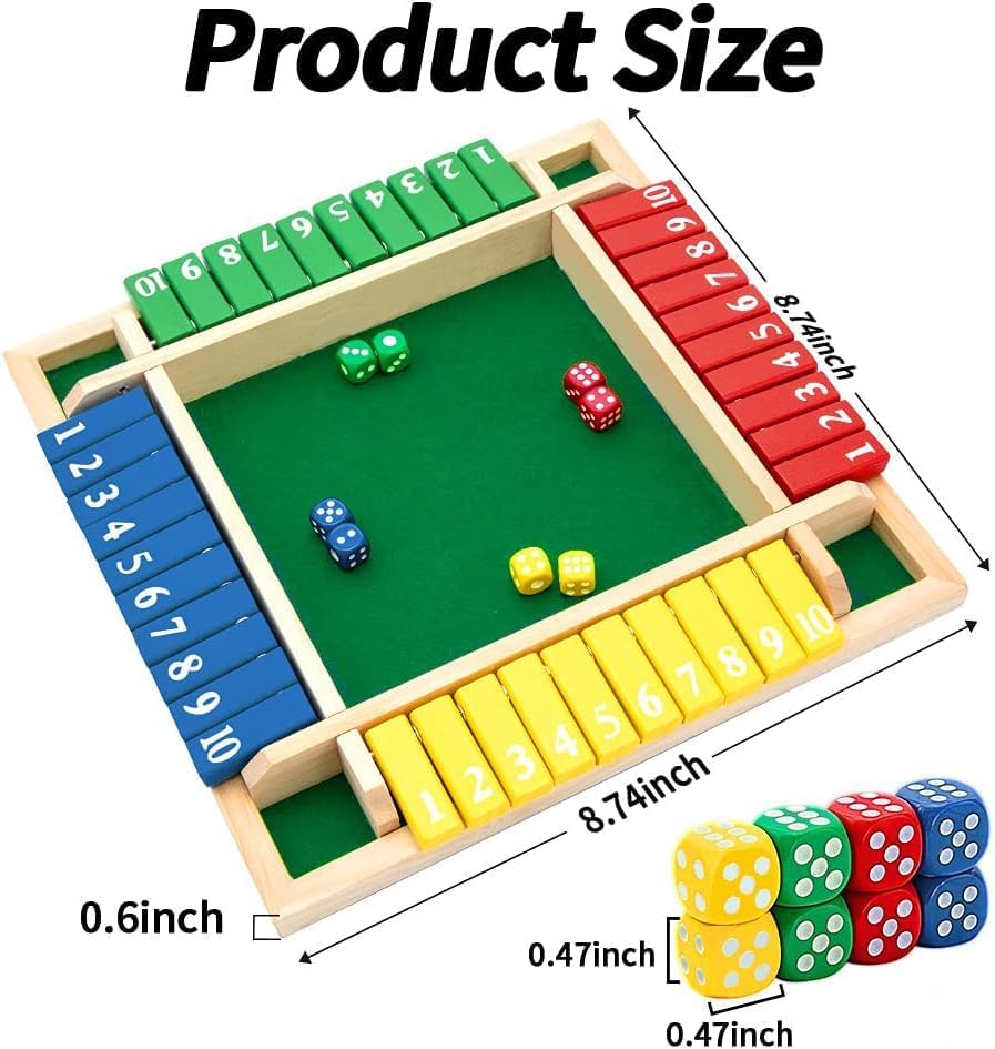 SKY-TOUCH Shut The Box Dice Game, 4-player wooden dice game, Family wooden desktop math game, 8 dice classic desktop game, Suitable for family education,Fun party classroom desktop game,Kids Adults.