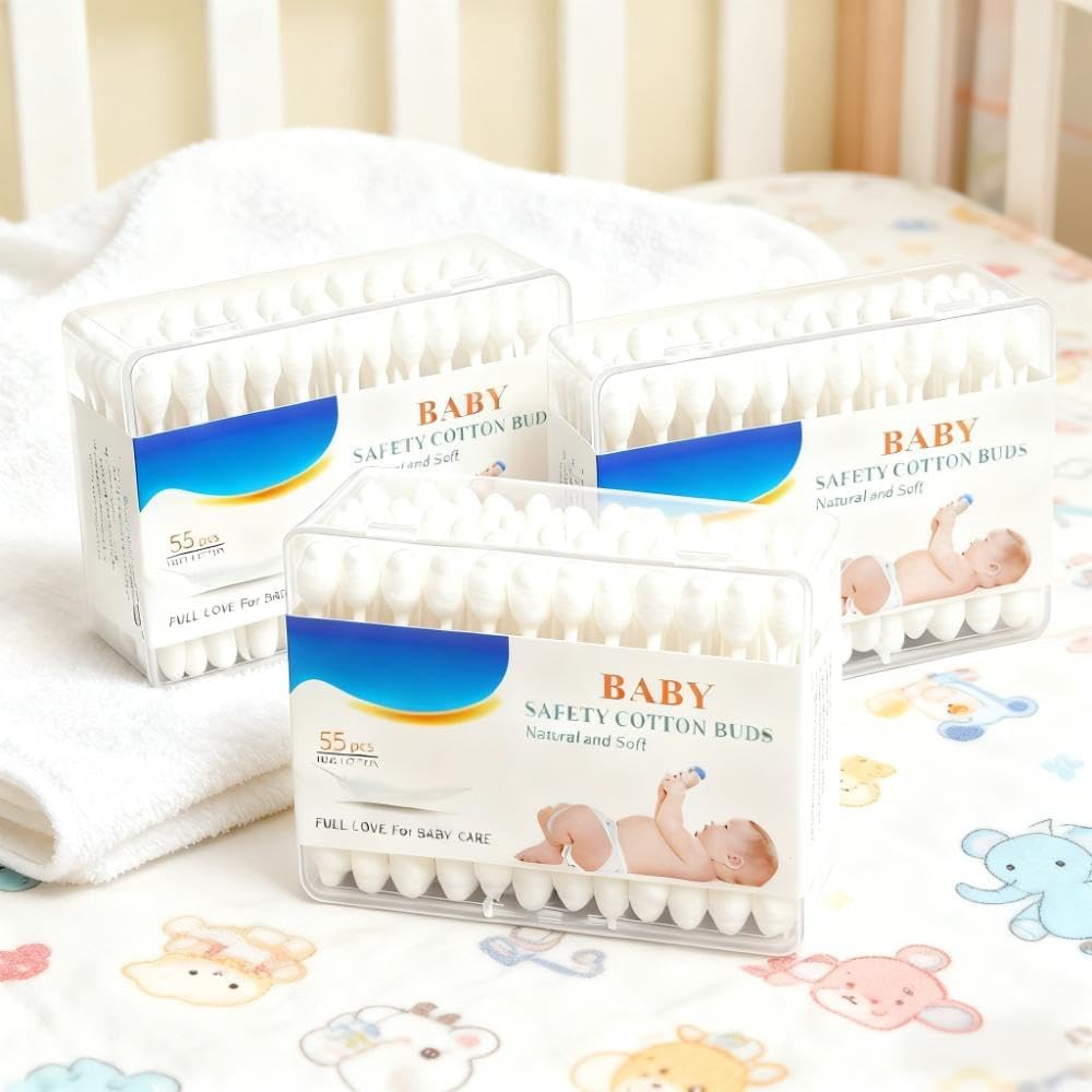 SKY-TOUCH 3 boxes—156 PCS Baby Cotton Swabs for Newborns, Soft & Gentle for Belly Button, Wound Care, Ear & Nose Cleaning – Safe for Infant Care