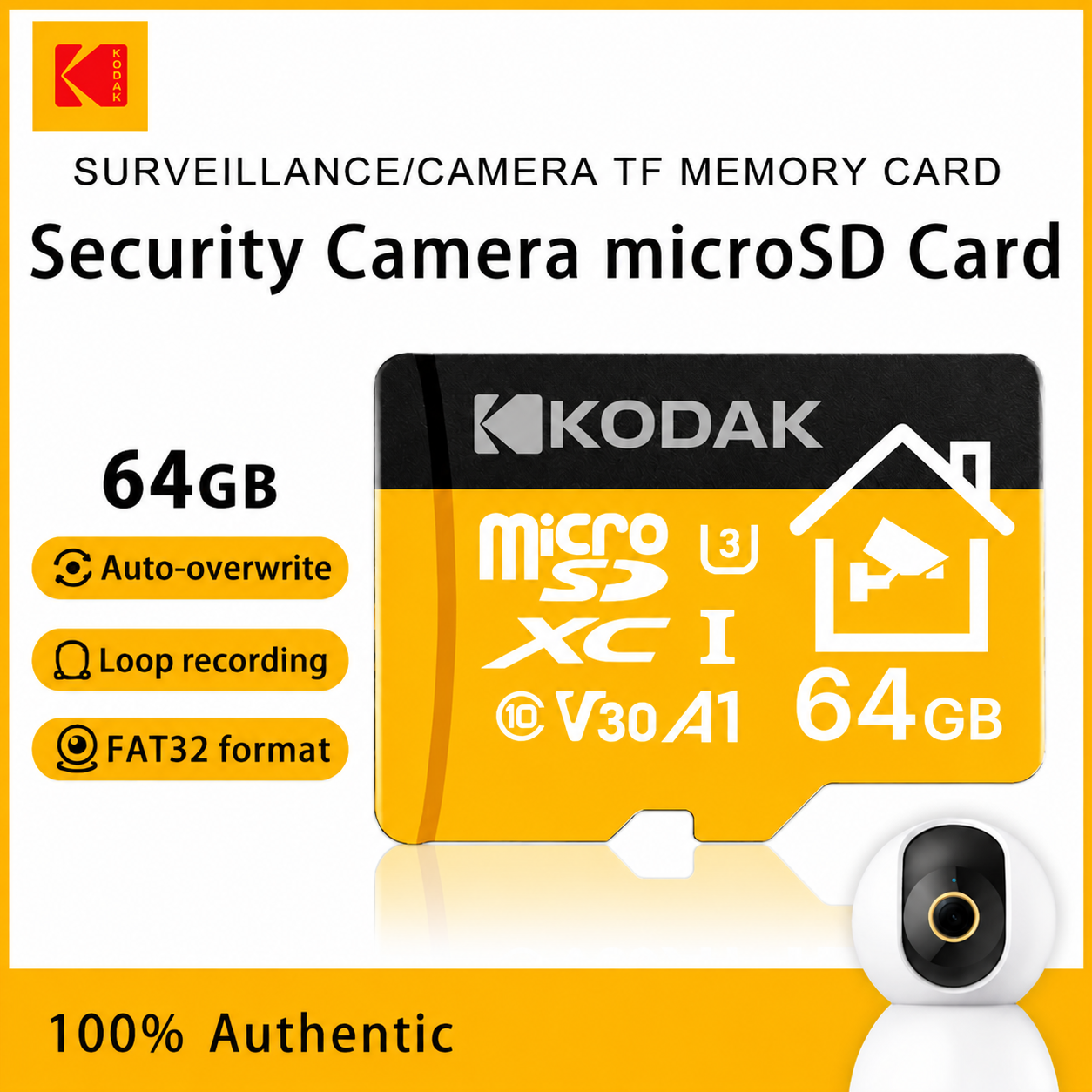 Camera Memory Card, KI330 64GB/128GB microSDXC Memory SD Card,High Speed Micro SD Card for Security Cameras, Dash Cams, Home Surveillance, 4K Video Recording, Fast Data Transfer