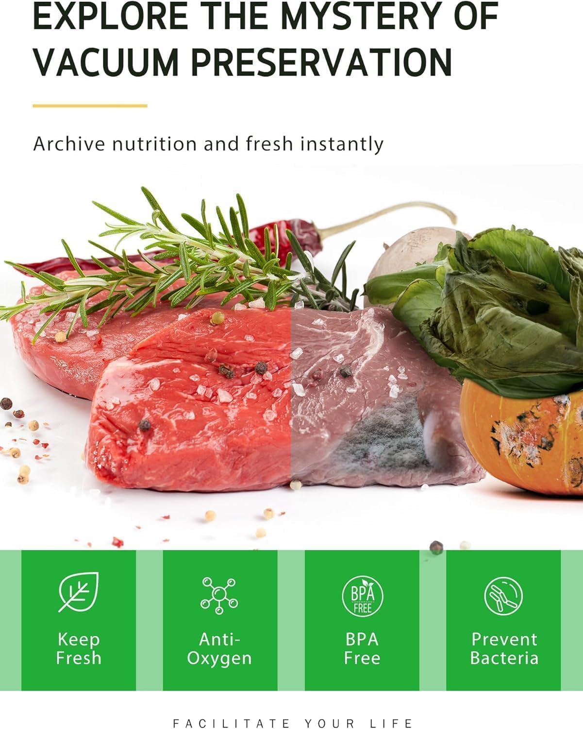 SKY-TOUCH 1Pack Vacuum Sealer Bags : Thickened Puncture Prevention Food Saver BPA Free for Sous Vide cooking Microwave Freezer Food Storage (15 * 500cm, 22 * 500cm, 28 * 500cm)