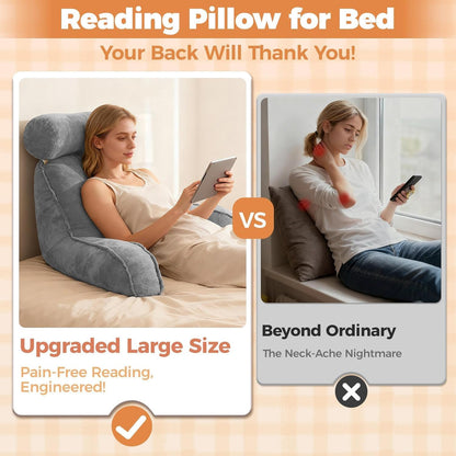 SKY-TOUCH Reading Pillow for Bed Reading, Back Rest Pillow for Beds, Back Support Pillows, Memory Foam Reading Pillow for Sofa, Comfortable Support for Sitting, Reading, TV, Gaming - 75x40x68cm
