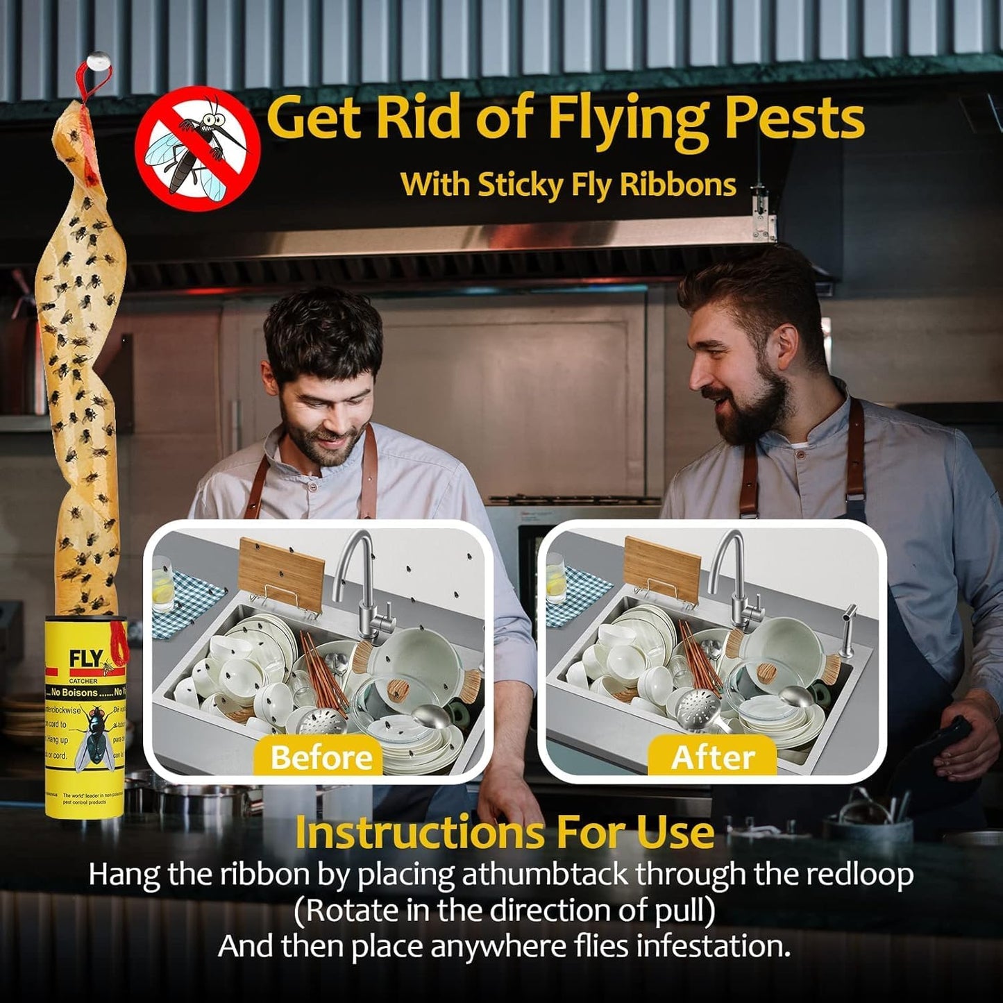 SKY-TOUCH 28 Pcs Sticky Fly Trap Indoor,Fly Traps Outdoor Hanging, Fruit Fly Trap Strips Tape Killer, Flying Insect Trap for Gnat, Insect,Mosquito,Suitable for home, kitchen, terrace.