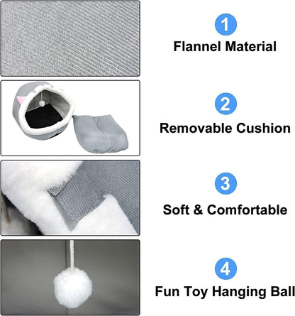 SKY-TOUCH Indoor Cat Bed, Semi-enclosed Cat Igloo Cave Bed for Indoor Kittens, Round Donut Cat House Nest with Fluffy Ball Hanging, Soft Pet Cat Cave for Cats with Anti-Slip Bottom, 48x45x40cm