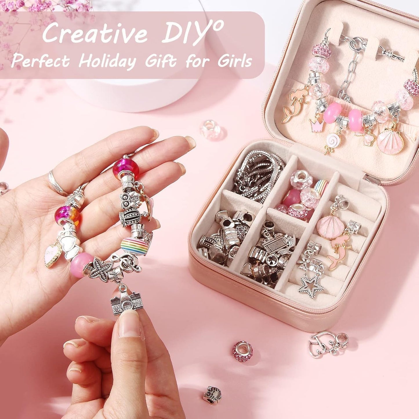 SKY-TOUCH Charm Bracelet Making Kit for Girls, 68pcs DIY Jewelry Making Kits with Box, Gift for Girls Craft Toys Birthday Christmas Toys Age 6-12