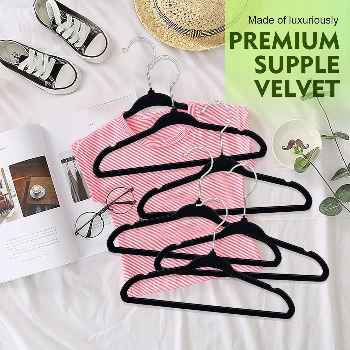 SKY-TOUCH 15Pcs Non-Slip Velvet Kids Hangers, Premium Baby Clothes Hangers with 360 Chrome Swivel Hook, Non Slip Toddler Hangers for Kids and Children Clothes Space saving (Black)