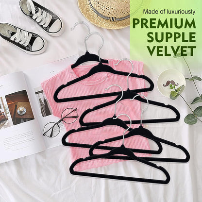 SKY-TOUCH 15Pcs Non-Slip Velvet Kids Hangers, Premium Baby Clothes Hangers with 360 Chrome Swivel Hook, Non Slip Toddler Hangers for Kids and Children Clothes Space saving (Black)