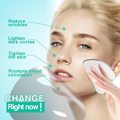 SKY-TOUCH Gua Sha Facial Tool, Stainless Steel Guasha Scraping Massage Tool, Metal Lymphatic Drainage Massage Scraper for Face, Eyes, Neck, Body - 85x55mm