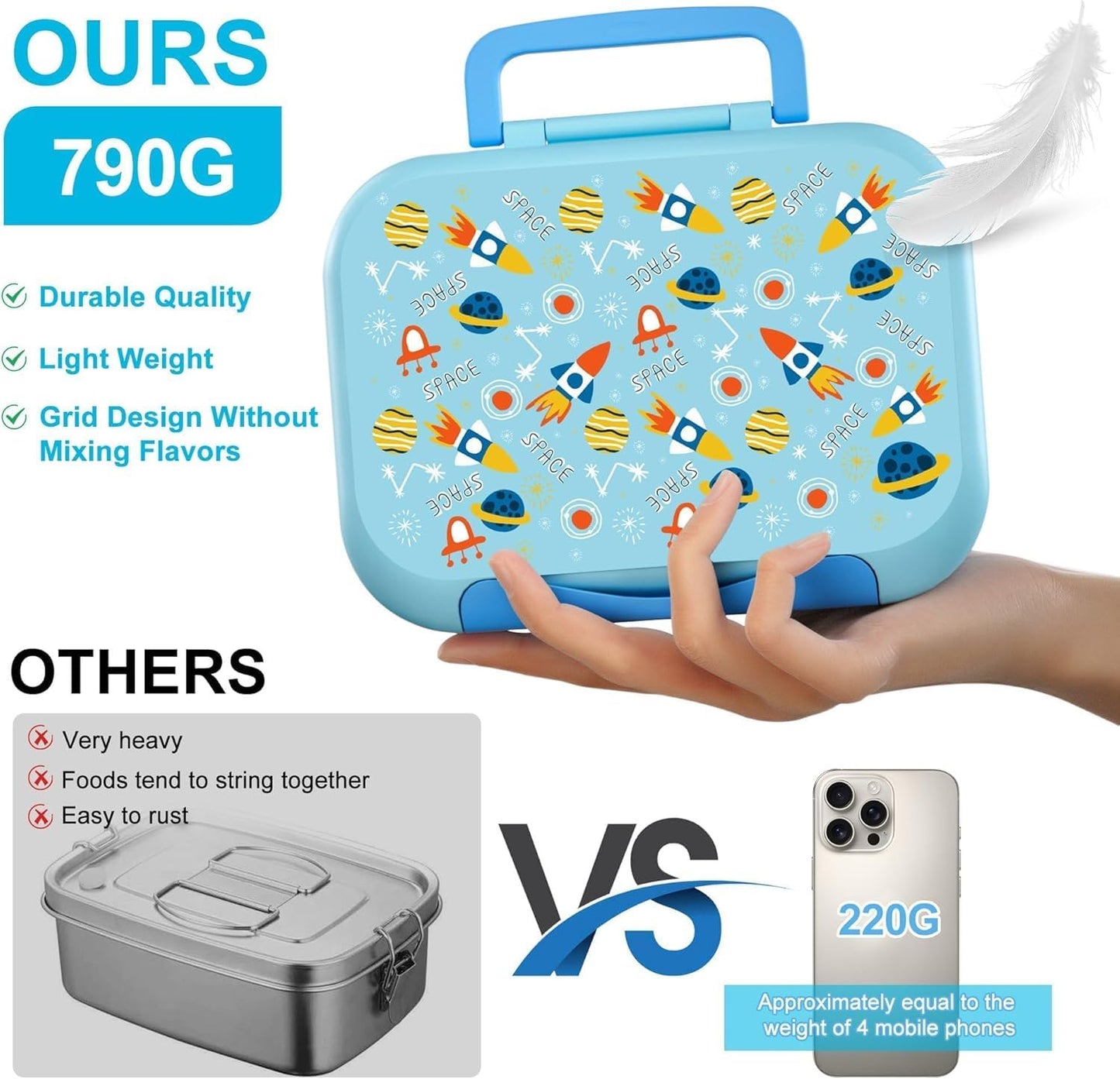 SKY-TOUCH Kids Bento Lunch Box,5-Compartment Leakproof Container with handle Movable Snack Box BPA-Free, Dishwasher & Microwave Safe Utensils Included for Kids/Adults | School, Office & Travel | Pink