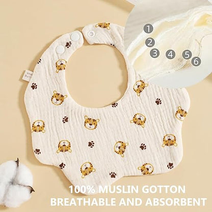SKY-TOUCH Muslin Baby Drooling Bibs 5/10 Pack, 100% Cotton Soft Absorbent Bandana Drool Bibs with Adjustable Snaps Cotton for Teething and Drooling Unisex Baby