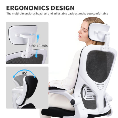 SKY-TOUCH Ergonomic Office Chair,Height adjustable Gaming Chair, Breathable Mesh Design High Back Desk Chair with Flexible Headrest, Swivel Padded Armrest, Lumbar Support, Tit, White