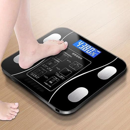 SKY-TOUCH Digital Weight Scale for Body Weight, Digital Scales Accurate with All in One LCD Display, Weight/Body Fat/BMI, Fitness Composition Analysis, Black, lbs/kg, 26x26cm