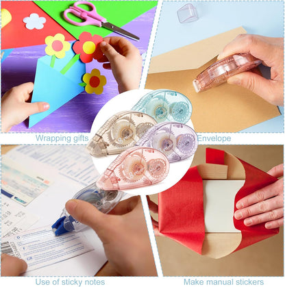 4 Pack Double Sided Tape Roller, Scrapbook Supplies, Glue Tape Roller for Crafts, Double-Sided Adhesive Tape Runner for Scrapbooking, Home School Office Journaling Supplies (0.31 inch X 26.25 feet)