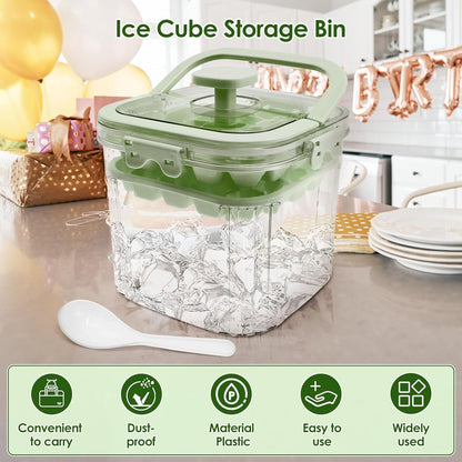 SKY-TOUCH 5L Portable Ice Bucket for Freezer with 56 Grids Mold Tray & Scoop, Large Capacity Clear Refrigerator Ice Cube Storage Bin for Outdoor Camping and BBQ Party (Green)